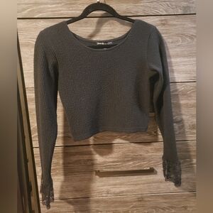 DOLLSKILL x THE CRAFT Ribbed Black Long Sleeve Crop Top with Lace Cuffs - SIZE M